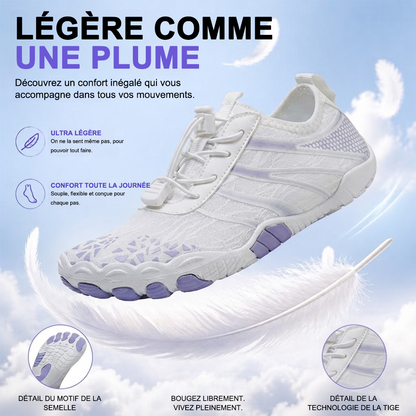 Chaussures d'eau unisexe type « pieds nus » | Système d'auto-sauvetage gonflable | Traite le pied d'athlète | Voûte plantaire en mousse à mémoire de forme | Imperméables, respirantes et anti-sable | Chaussures aquatiques ultra-légères à séchage rapide