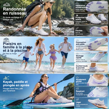 Chaussures d'eau unisexe type « pieds nus » | Système d'auto-sauvetage gonflable | Traite le pied d'athlète | Voûte plantaire en mousse à mémoire de forme | Imperméables, respirantes et anti-sable | Chaussures aquatiques ultra-légères à séchage rapide