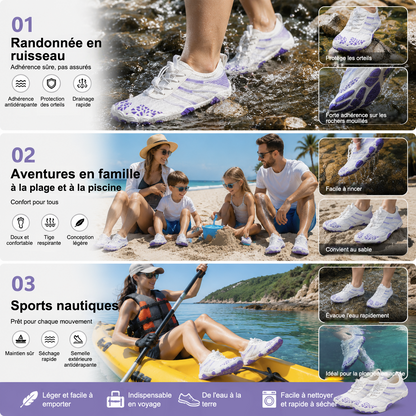 Chaussures d'eau unisexe type « pieds nus » | Système d'auto-sauvetage gonflable | Traite le pied d'athlète | Voûte plantaire en mousse à mémoire de forme | Imperméables, respirantes et anti-sable | Chaussures aquatiques ultra-légères à séchage rapide