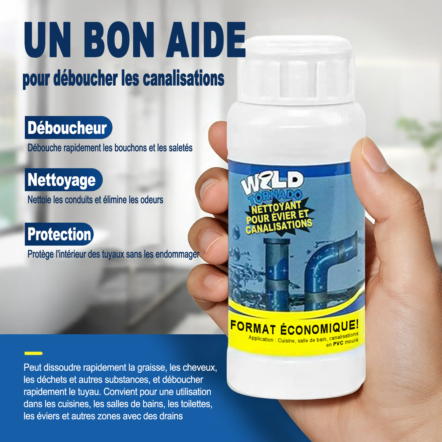 Déboucheur puissant pour canalisations — Résout plus de 200 problèmes de bouchons ⚡🧼
