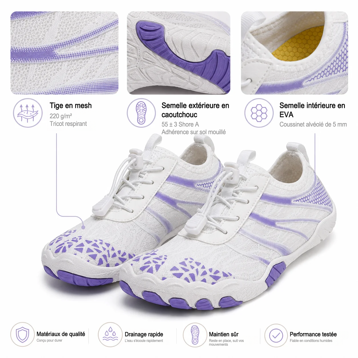 Chaussures d'eau unisexe type « pieds nus » | Système d'auto-sauvetage gonflable | Traite le pied d'athlète | Voûte plantaire en mousse à mémoire de forme | Imperméables, respirantes et anti-sable | Chaussures aquatiques ultra-légères à séchage rapide