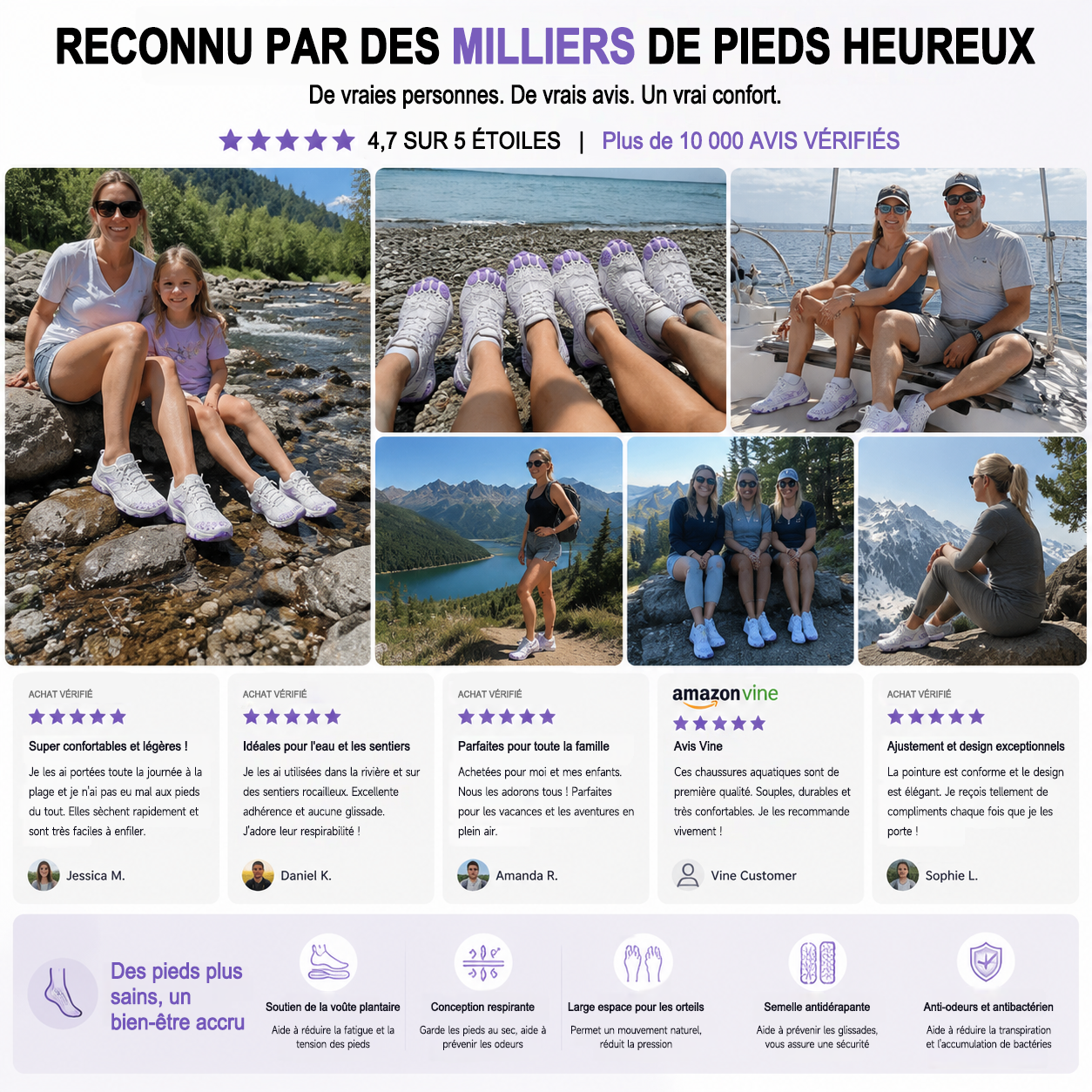 Chaussures d'eau unisexe type « pieds nus » | Système d'auto-sauvetage gonflable | Traite le pied d'athlète | Voûte plantaire en mousse à mémoire de forme | Imperméables, respirantes et anti-sable | Chaussures aquatiques ultra-légères à séchage rapide
