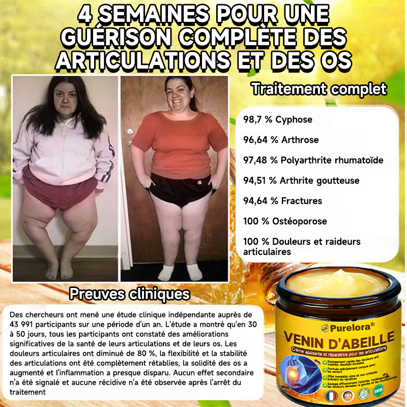 Boutique officielle en France 🇫🇷 Purelora® Bee Venom Pain Relief Joint Repair Cream 🐝🐝 (Soulagement rapide de la douleur · Réduction de l’inflammation · Soutien des articulations et des os)
