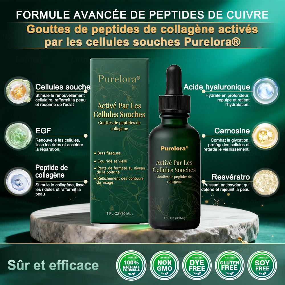 Nouveauté 🔥💖Boutique officielle uniquement💖 | 𝗣𝘂𝗿𝗲𝗹𝗼𝗿𝗮® 𝗦𝘁𝗲𝗺 𝗖𝗲𝗹𝗹 –𝗔𝗰𝘁𝗶𝘃𝗮𝘁𝗲𝗱 𝗖𝗼𝗹𝗹𝗮𝗴𝗲𝗻 𝗣𝗲𝗽𝘁𝗶𝗱𝗲 𝗱𝗿𝗼𝗽𝘀👩‍⚕️(⭐ Raffermit visiblement la peau relâchée et lisse les rides — tout cela de l'intérieur)🌵