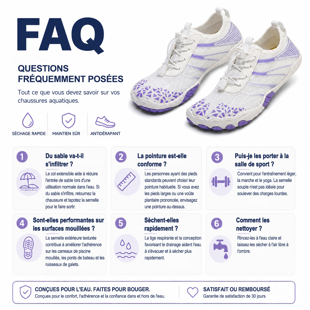 Chaussures d'eau unisexe type « pieds nus » | Système d'auto-sauvetage gonflable | Traite le pied d'athlète | Voûte plantaire en mousse à mémoire de forme | Imperméables, respirantes et anti-sable | Chaussures aquatiques ultra-légères à séchage rapide