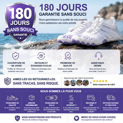 Chaussures d'eau unisexe type « pieds nus » | Système d'auto-sauvetage gonflable | Traite le pied d'athlète | Voûte plantaire en mousse à mémoire de forme | Imperméables, respirantes et anti-sable | Chaussures aquatiques ultra-légères à séchage rapide