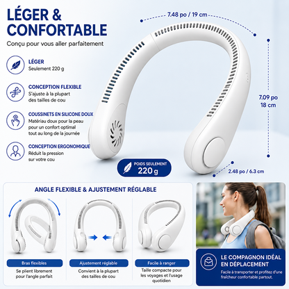 💨Ventilateur tour de cou sans pales – Ventilateur personnel rechargeable mains libres avec 3 modes de vitesse.
