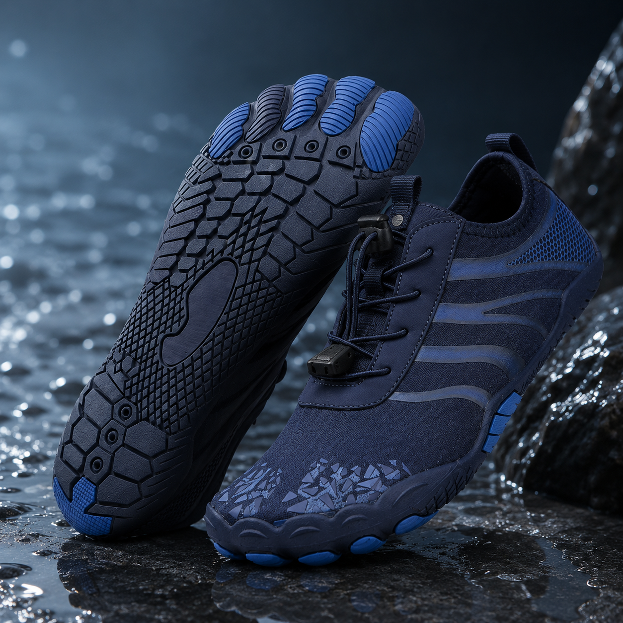Chaussures d'eau unisexe type « pieds nus » | Système d'auto-sauvetage gonflable | Traite le pied d'athlète | Voûte plantaire en mousse à mémoire de forme | Imperméables, respirantes et anti-sable | Chaussures aquatiques ultra-légères à séchage rapide