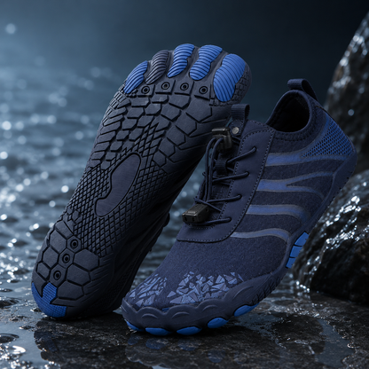 Chaussures d'eau unisexe type « pieds nus » | Système d'auto-sauvetage gonflable | Traite le pied d'athlète | Voûte plantaire en mousse à mémoire de forme | Imperméables, respirantes et anti-sable | Chaussures aquatiques ultra-légères à séchage rapide