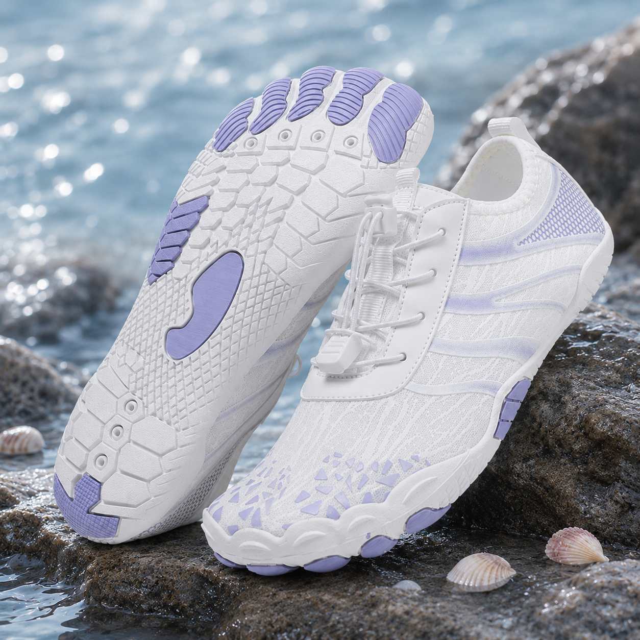 Chaussures d'eau unisexe type « pieds nus » | Système d'auto-sauvetage gonflable | Traite le pied d'athlète | Voûte plantaire en mousse à mémoire de forme | Imperméables, respirantes et anti-sable | Chaussures aquatiques ultra-légères à séchage rapide