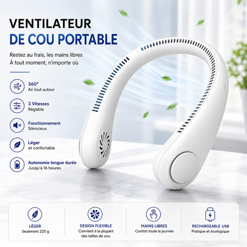 💨Ventilateur tour de cou sans pales – Ventilateur personnel rechargeable mains libres avec 3 modes de vitesse.