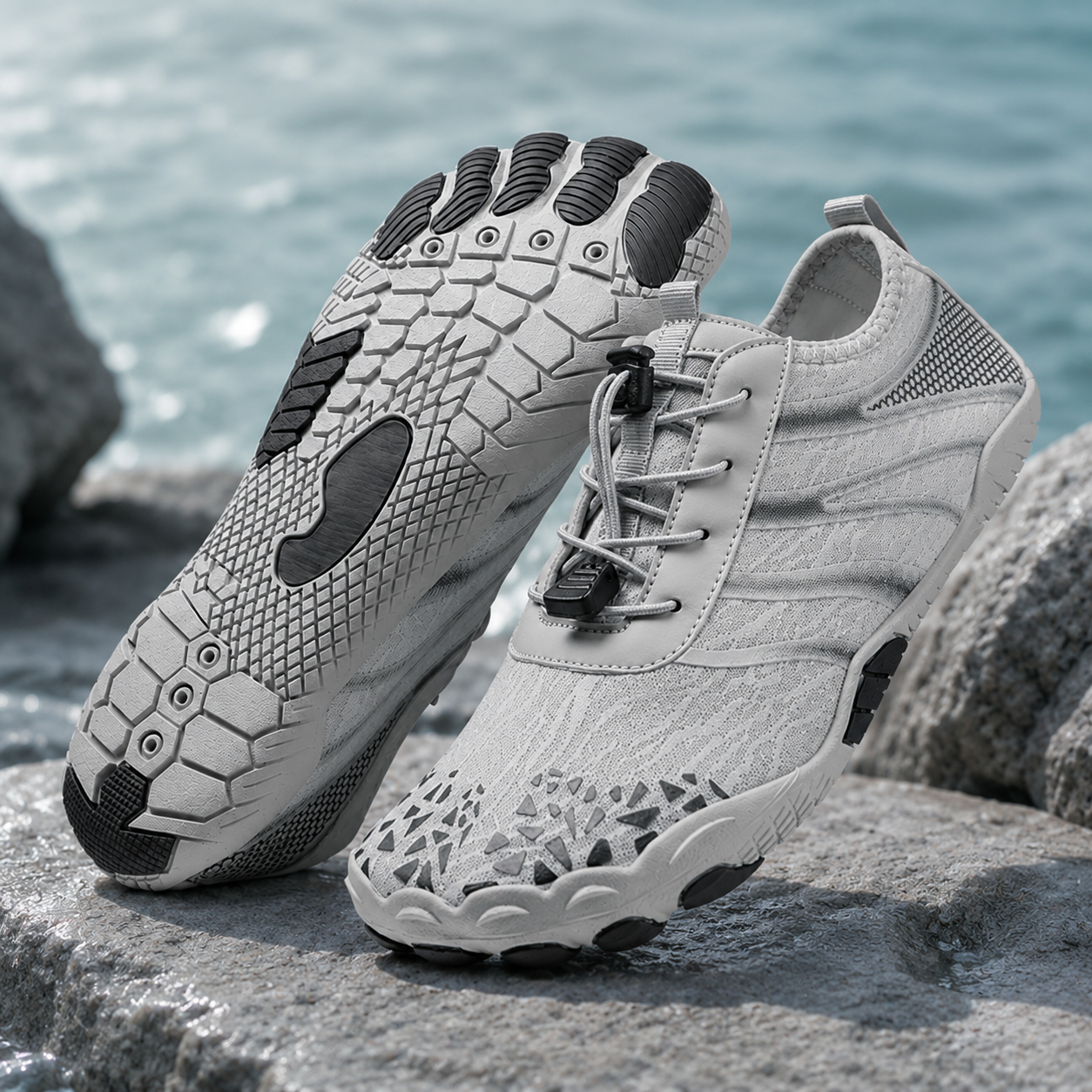 Chaussures d'eau unisexe type « pieds nus » | Système d'auto-sauvetage gonflable | Traite le pied d'athlète | Voûte plantaire en mousse à mémoire de forme | Imperméables, respirantes et anti-sable | Chaussures aquatiques ultra-légères à séchage rapide