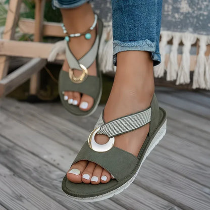 Sandales plates pour femme, sandales confortables à semelle souple avec bride unique et bout ouvert
