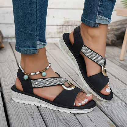 Sandales plates pour femme, sandales confortables à semelle souple avec bride unique et bout ouvert