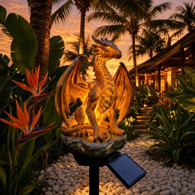 ✨LAST DAY 50% OFF🐉💥Solar Dragon Garden Statue Light – Golden Ember Fantasy Outdoor Decor
