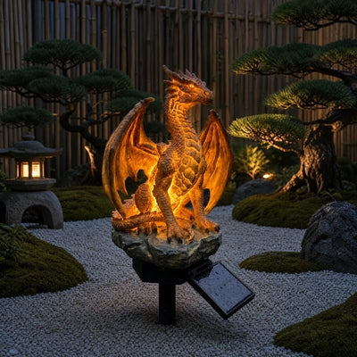 ✨LAST DAY 50% OFF🐉💥Solar Dragon Garden Statue Light – Golden Ember Fantasy Outdoor Decor