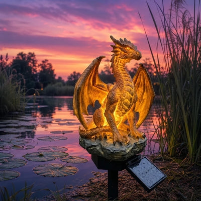 ✨LAST DAY 50% OFF🐉💥Solar Dragon Garden Statue Light – Golden Ember Fantasy Outdoor Decor
