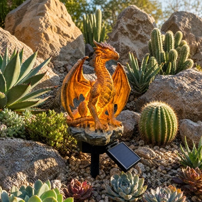 ✨LAST DAY 50% OFF🐉💥Solar Dragon Garden Statue Light – Golden Ember Fantasy Outdoor Decor